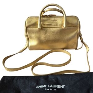 Saint Laurent Gold Metallic Duffel Leather Bag